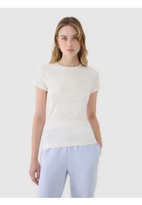 4f - 4F T-shirt slim z modalem damski - biały S. Okazja: na co dzień. Kolor: biały. Materiał: dzianina, materiał, bawełna, jersey. Długość rękawa: krótki rękaw. Długość: krótkie. Wzór: gładki, ze splotem. Sezon: lato. Styl: klasyczny, sportowy, casual