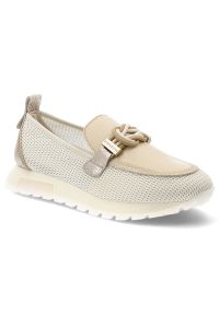 Półbuty damskie Hispanitas, ze skóry naturalnej z tekstylnymi wstawkami z siateczki i wsuwanym krojem, beżowe, HV264857 Formentera-V26 Panna Bolero-V. Okazja: na co dzień. Kolor: beżowy. Materiał: skóra. Szerokość cholewki: normalna. Wzór: gładki. Styl: casual, elegancki #1