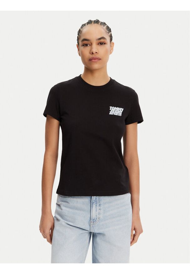 Tommy Jeans T-Shirt Bubble DW0DW21338 Czarny Regular Fit. Kolor: czarny. Materiał: bawełna