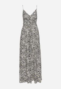 Born2be - Czarno-Biała Bawełniana Sukienka na Regulowanych Ramiączkach z Kopertowym Dekoltem Desvima. Okazja: na co dzień. Kolor: czarny. Materiał: bawełna. Długość rękawa: na ramiączkach. Wzór: nadruk. Sezon: lato. Typ sukienki: kopertowe. Styl: klasyczny, casual, elegancki #7