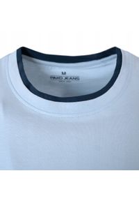 Jednokolorowa Koszulka z Lamówką - Pako Jeans - Błękitna. Okazja: na co dzień. Kolor: niebieski. Materiał: bawełna. Styl: casual #3