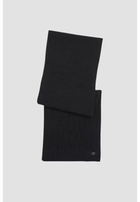 Calvin Klein - CALVIN KLEIN Czarny damski wełniany szalik z domieszką kaszmiru. Kolor: czarny. Materiał: wełna, kaszmir