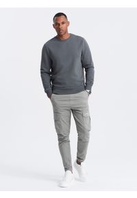 Ombre Clothing - Nierozpinana męska dresowa bluza BASIC – grafitowa V11. Okazja: na co dzień. Kolor: szary. Materiał: dresówka. Wzór: gładki. Styl: casual, klasyczny