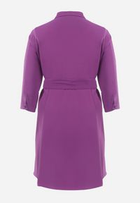 Born2be - Fioletowa Rozkloszowana Mini Sukienka Zapinana na Guziki z Materiałowym Paskiem Vleco. Kolor: fioletowy. Materiał: materiał. Długość: mini #2