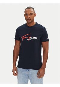 Tommy Jeans T-Shirt Signature Dna DM0DM20817 Granatowy Regular Fit. Kolor: niebieski. Materiał: bawełna