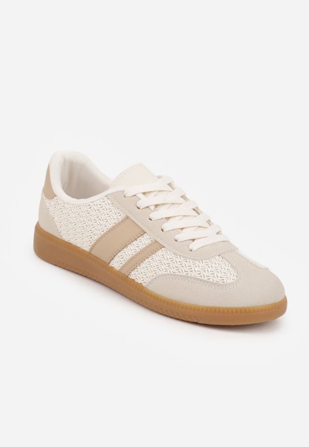 Born2be - Ciemnobeżowe Sneakersy Kultowe Tenisówki z Plecioną Strukturą Loraebelle. Nosek buta: okrągły. Zapięcie: sznurówki. Kolor: beżowy. Materiał: skóra, materiał. Obcas: na obcasie. Wysokość obcasa: niski