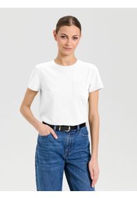 Sinsay - Bawełniana koszulka z kieszonką - biały. Kolor: biały. Materiał: bawełna
