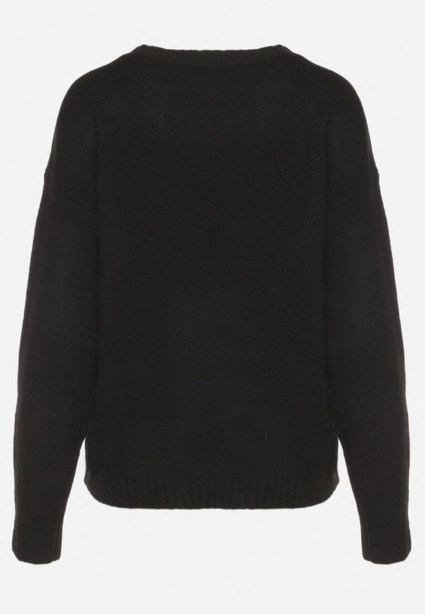 Born2be - Czarny Sweter Ozdobiony Haftowanym Wzorem Inadrea. Okazja: na co dzień. Kolor: czarny. Materiał: jeans. Długość rękawa: długi rękaw. Długość: długie. Wzór: aplikacja, haft. Styl: elegancki, klasyczny, casual