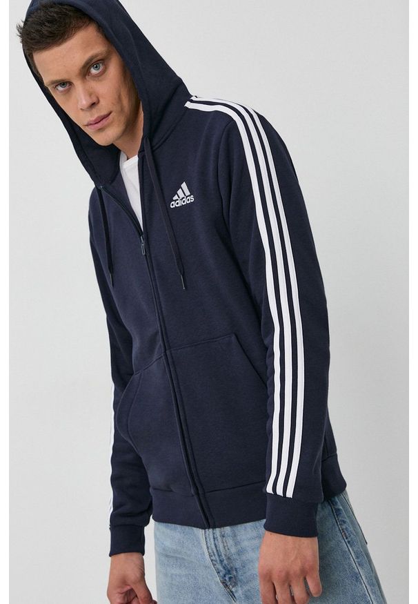 Adidas - adidas - Bluza. Okazja: na co dzień. Typ kołnierza: kaptur. Kolor: niebieski. Materiał: bawełna, dzianina, poliester. Styl: casual