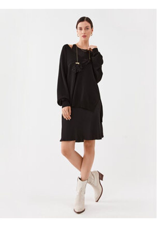 TwinSet - TWINSET Sukienka codzienna Abito 232TP3211 Czarny Regular Fit. Okazja: na co dzień. Kolor: czarny. Materiał: wiskoza. Typ sukienki: proste. Styl: casual