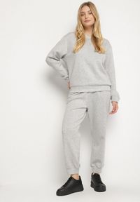 Born2be - Szary Komplet Dresowy z Bawełną Bluza i Spodnie Joggery Ette. Kolor: szary. Materiał: dresówka, bawełna