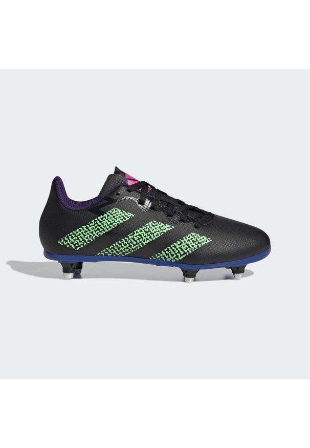 Adidas - Dziecięce buty do rugby adidas Rugby SG. Kolor: czarny, zielony, niebieski, wielokolorowy. Materiał: materiał. Sport: turystyka piesza