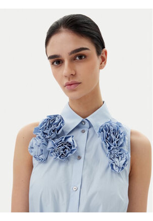 Karl Lagerfeld - KARL LAGERFELD Sukienka letnia A2W13004 Błękitny Regular Fit. Typ kołnierza: dekolt w karo. Kolor: niebieski. Materiał: bawełna. Sezon: lato