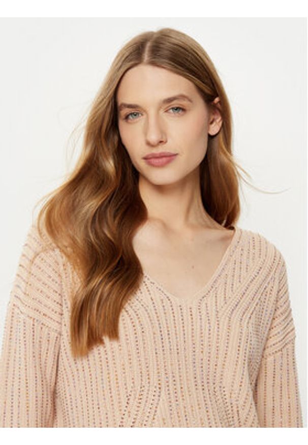 Guess Sweter W5RR03 Z3K70 Beżowy Regular Fit. Kolor: beżowy. Materiał: bawełna