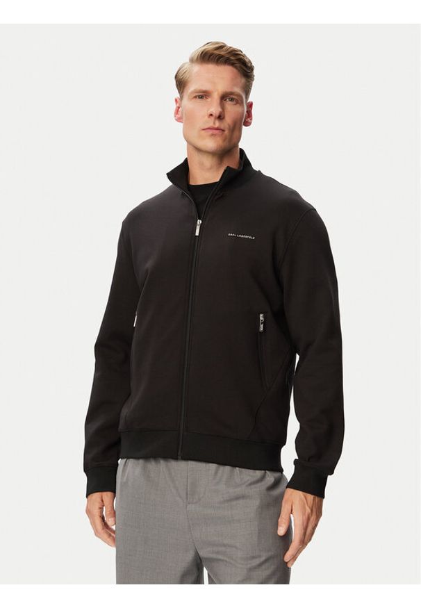 Karl Lagerfeld - KARL LAGERFELD Bluza 705006 563902 Czarny Regular Fit. Typ kołnierza: dekolt w karo. Kolor: czarny. Materiał: syntetyk