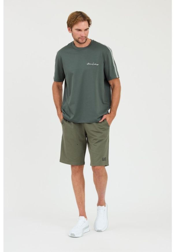 Armani Exchange - ARMANI EXCHANGE Zielony męski t-shirt bawełniany, Rozmiar M. Kolor: zielony. Materiał: bawełna