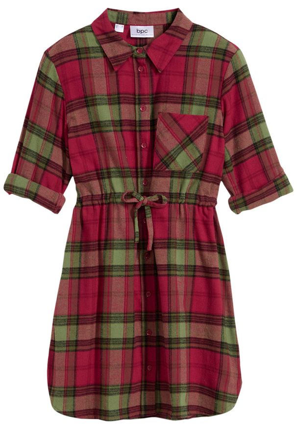 bonprix - Sukienka koszulowa z flaneli. Kolor: czerwony. Typ sukienki: koszulowe