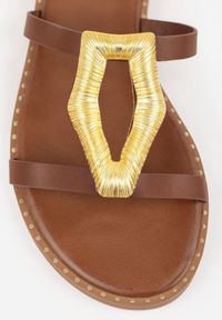 Renee - Brązowe Klapki VICES z Metaliczną Geometryczną Klamrą Azaeriana. Okazja: na co dzień. Kolor: brązowy. Wzór: geometria. Styl: casual #7