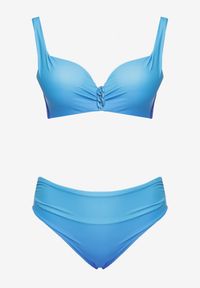 Born2be - Niebieskie Bikini Majtki Figi i Biustonosz z Ozdobnym Marszczeniem Linaronia. Kolekcja: plus size. Kolor: niebieski. Wzór: haft #2