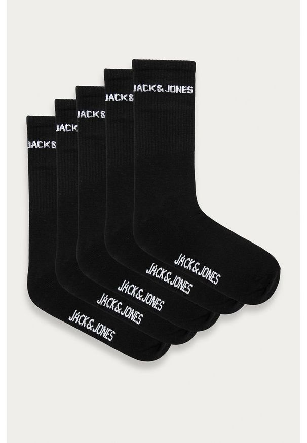 Jack & Jones - Skarpetki (5-pack). Kolor: czarny. Materiał: bawełna, poliester, materiał, elastan. Wzór: nadruk