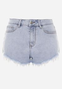 Born2be - Niebieskie Szorty Jeansowe z Bawełną i Wysokim Stanem Ozdobione Postrzępieniem Stineans. Okazja: na co dzień, na spacer. Stan: podwyższony. Kolor: niebieski. Materiał: bawełna, jeans. Wzór: aplikacja. Styl: elegancki, klasyczny, casual #6