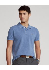 Ralph Lauren - RALPH LAUREN - Niebieska koszulka polo Luxe Knit Custom Fit. Typ kołnierza: polo. Kolor: niebieski. Materiał: dzianina, prążkowany, bawełna. Długość: długie. Wzór: ze splotem, haft