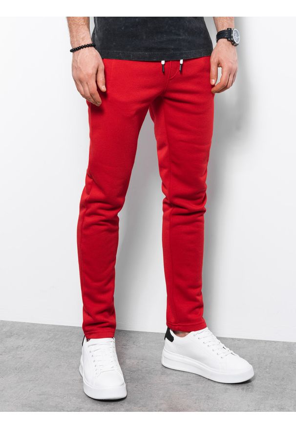 Ombre Clothing - Spodnie męskie dresowe - czerwone V10 - Rozmiar: XXL. Kolor: czerwony. Materiał: dresówka. Styl: klasyczny