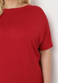 Born2be - Bordowy T-shirt z Rękawami w typie Nietoperza Salilena. Okazja: na co dzień. Kolor: czerwony. Materiał: jeans. Wzór: aplikacja. Styl: casual, elegancki, wizytowy #5