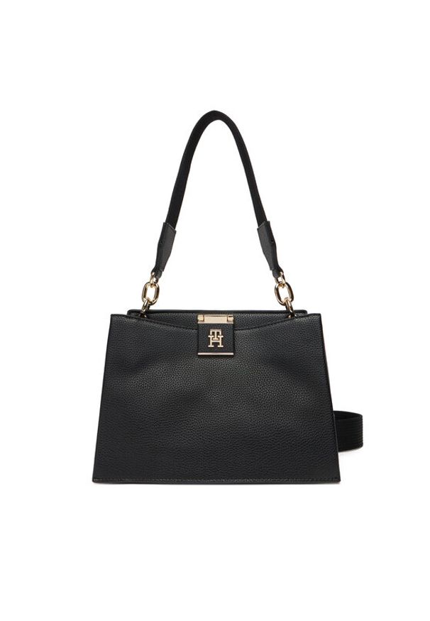 TOMMY HILFIGER - Tommy Hilfiger Torebka Th Her Med Satchel AW0AW17722 Czarny. Kolor: czarny. Materiał: skórzane