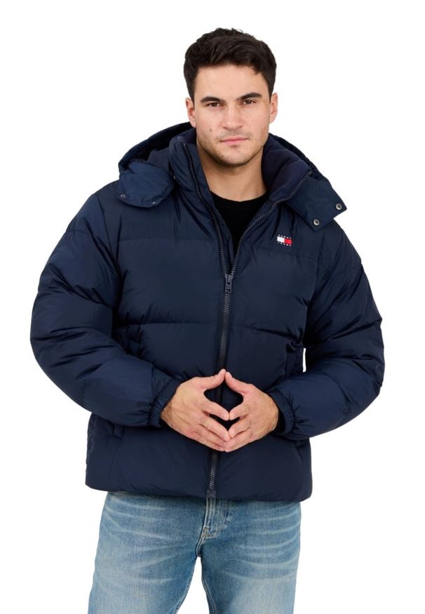 Tommy Jeans - TOMMY JEANS Granatowa męska puchowa kurtka z dużym logo Alaska, Rozmiar XXL. Kolor: niebieski. Materiał: puch. Styl: elegancki, klasyczny