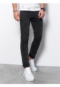 Ombre Clothing - Spodnie męskie jeansowe SKINNY FIT - czarne V6 P1062 - XL. Kolor: czarny. Materiał: jeans. Wzór: aplikacja #9