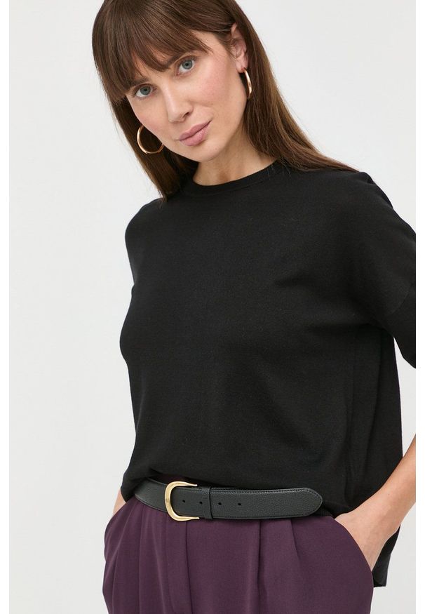Max Mara Leisure sweter jedwabny damski kolor czarny lekki. Kolor: czarny. Materiał: jedwab. Długość rękawa: długi rękaw. Długość: długie