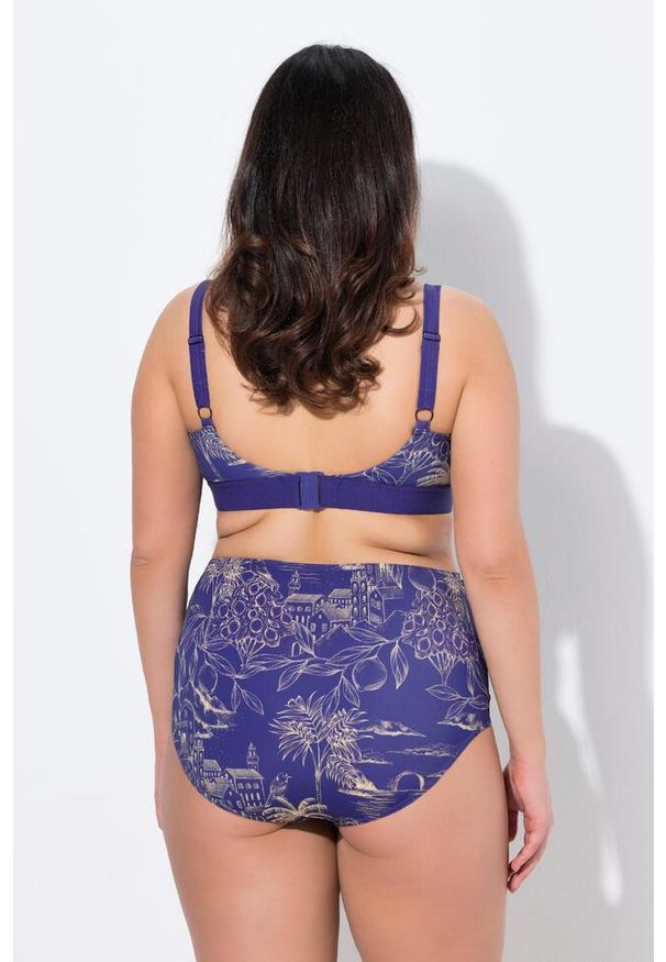ULLA POPKEN - Damskie Bikini palmy bez miękkich miseczek regulowane ramiączka z recyklingu. Kolekcja: plus size. Kolor: niebieski. Materiał: poliester, elastan, poliamid, materiał