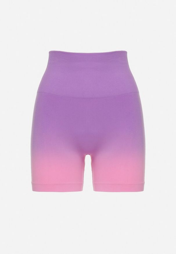 Born2be - Fioletowe Szorty Kolarki Sportowe przed Kolano z Szeroką Gumą w Pasie Lavinna. Okazja: na co dzień. Kolor: fioletowy. Materiał: guma. Styl: sportowy