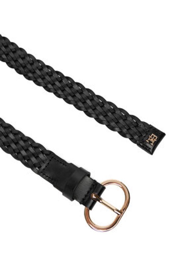 TOMMY HILFIGER - Tommy Hilfiger Pasek Damski Th Chic 2.5 Woven Leather AW0AW18111 Czarny. Kolor: czarny. Materiał: skóra