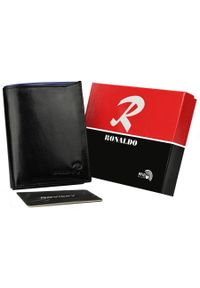 Portfel męski czarny z niebieską wstawką Ronaldo D1072-VT BLACK-BLUE. Kolor: czarny, niebieski, wielokolorowy. Materiał: skóra