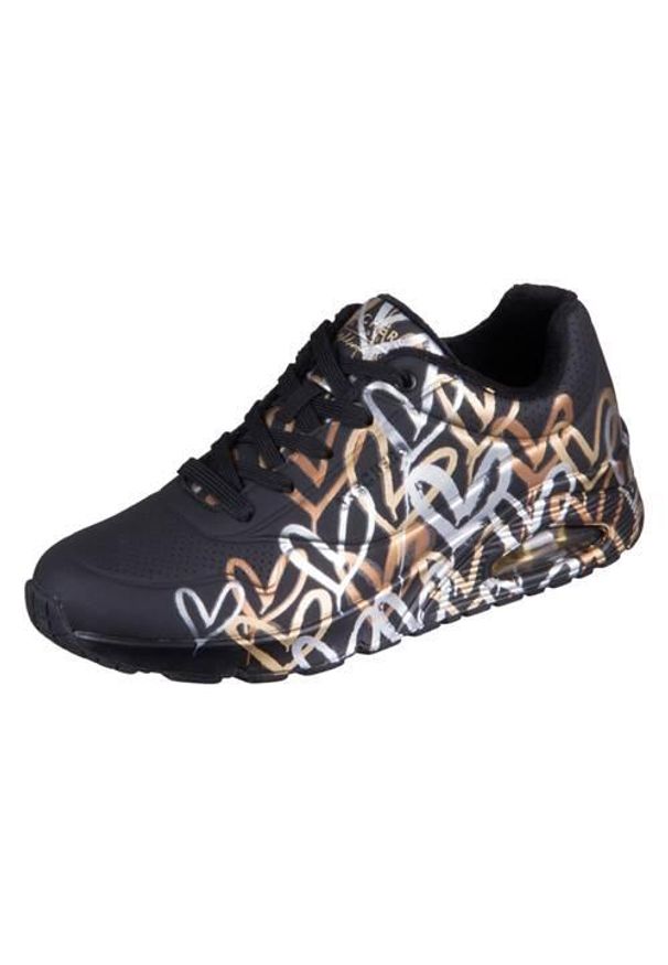 skechers - Buty do chodzenia sneakersy damskie Skechers Uno-Metallic Love. Kolor: czarny. Materiał: guma, materiał, syntetyk. Sport: turystyka piesza