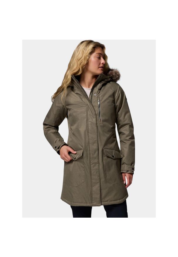 columbia - Płaszcz Zimowy Damski Columbia Suttle Mountain. Kolor: zielony. Materiał: puch. Sezon: zima. Sport: turystyka piesza