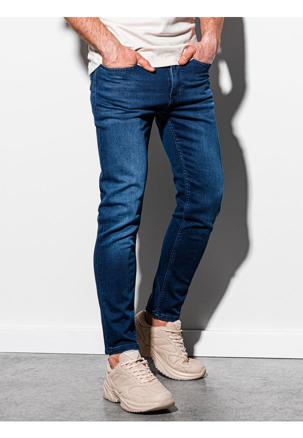 Ombre Clothing - Spodnie męskie jeansowe SKINNY FIT - ciemnoniebieskie P1007 - M. Kolor: niebieski. Materiał: jeans. Styl: klasyczny
