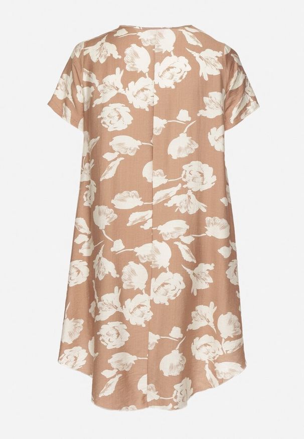 Born2be - Ciemnobeżowa Pudełkowa Wiskozowa Sukienka ze Wzorem Kwiatów Aranessa. Okazja: na co dzień. Kolor: beżowy. Materiał: wiskoza. Wzór: kwiaty. Typ sukienki: proste. Styl: klasyczny, casual, elegancki, boho