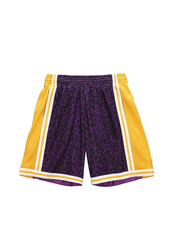 Spodenki do koszykówki Mitchell & Ness Men's NBA LA Lakers Wild Life Swingman. Kolor: żółty, wielokolorowy, fioletowy. Sport: koszykówka