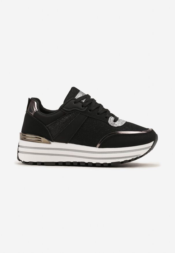 Born2be - Czarne Sneakersy na Grubej Ozdobnej Podeszwie z Brokatem Tarseli. Kolor: czarny