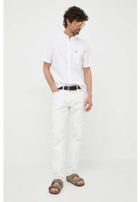 Lacoste koszula bawełniana męska kolor biały regular z kołnierzykiem button-down. Typ kołnierza: button down. Kolor: biały. Materiał: bawełna. Długość rękawa: krótki rękaw. Długość: krótkie #4