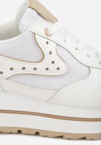 Born2be - Białe Sneakersy na Grubej Podeszwie z Perforacją i Tweedowymi Wstawkami Idaphyphe. Okazja: na co dzień. Kolor: biały. Materiał: jeans #9