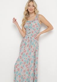 Born2be - Miętowa Rozkloszowana Sukienka Bawełniana w Kwiatowy Print z Guzikami Jamallia. Okazja: na co dzień. Kolor: miętowy. Materiał: bawełna. Wzór: nadruk, kwiaty. Typ sukienki: proste. Styl: casual, klasyczny #7