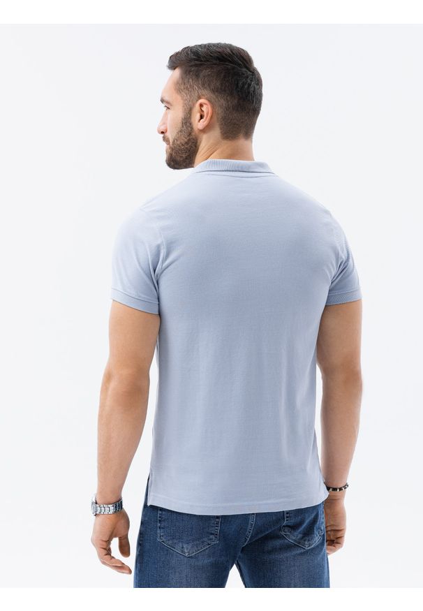 Ombre Clothing - Koszulka męska polo klasyczna bawełniana S1374 - błękitna - XXL. Typ kołnierza: polo. Kolor: niebieski. Materiał: bawełna. Wzór: haft. Styl: klasyczny