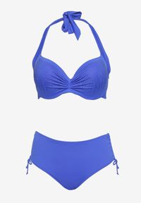 Born2be - Granatowe Dwuczęściowy Komplet Bikini Biustonosz Wiązany z Tyłu Majtki ze Ściągaczami Marisola. Kolekcja: plus size. Kolor: niebieski. Wzór: aplikacja #5