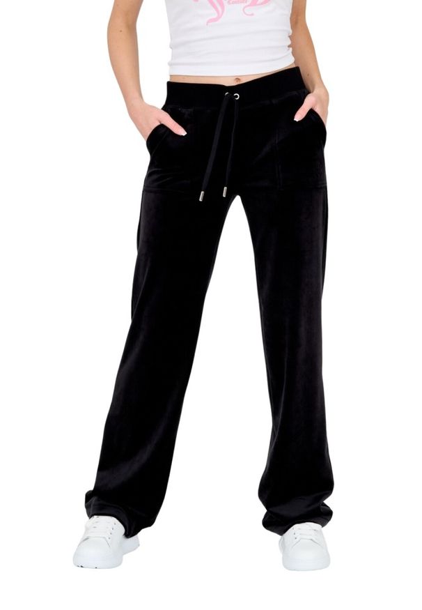 Juicy Couture - JUICY COUTURE Czarne spodnie Del Ray Pocket Pant. Kolor: czarny. Materiał: dresówka