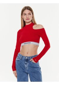 Tommy Jeans Bluzka Tjw Logo DW0DW14893 Czerwony Slim Fit. Kolor: czerwony. Materiał: bawełna