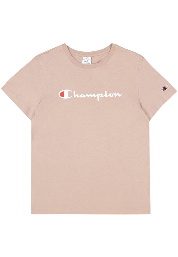 Koszulka damska Champion SS Tee 117534. Kolor: beżowy. Materiał: bawełna, skóra, tkanina